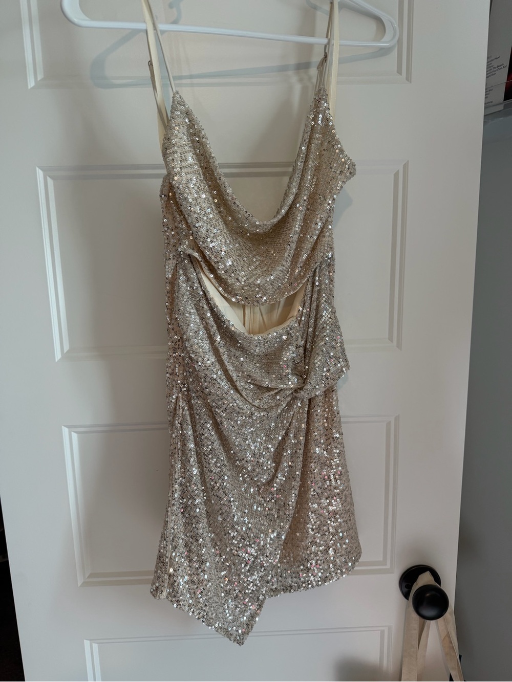 Hello Molly Champagne Sequin Asymmetrical Cutout Mini Dress - Picture 4 of 4
